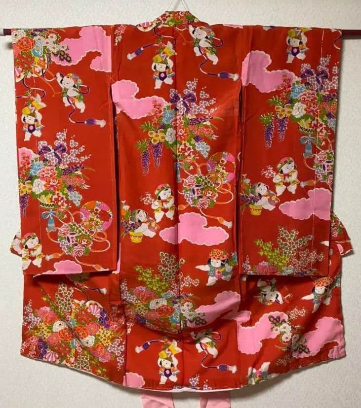 No.95正絹アンティーク子供着物しつけ糸付き着丈95センチ裄丈40センチ