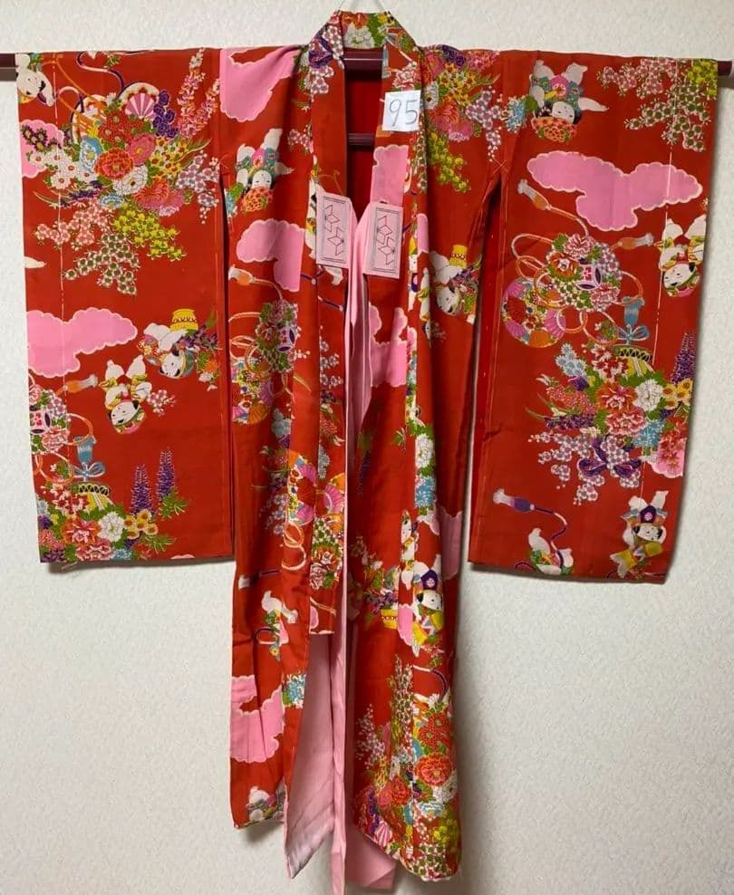 No.95正絹アンティーク子供着物しつけ糸付き着丈95センチ裄丈40センチ