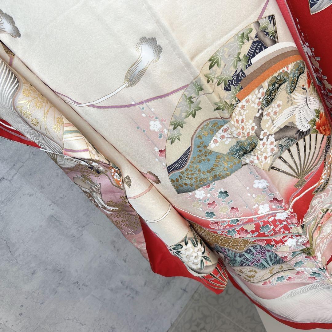 特価　振袖　フルセット　正絹　赤　古典柄　成人式