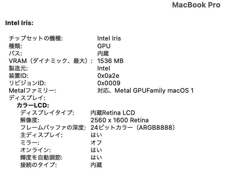 MacBook Pro 13インチ Retina 2014mid 8GB