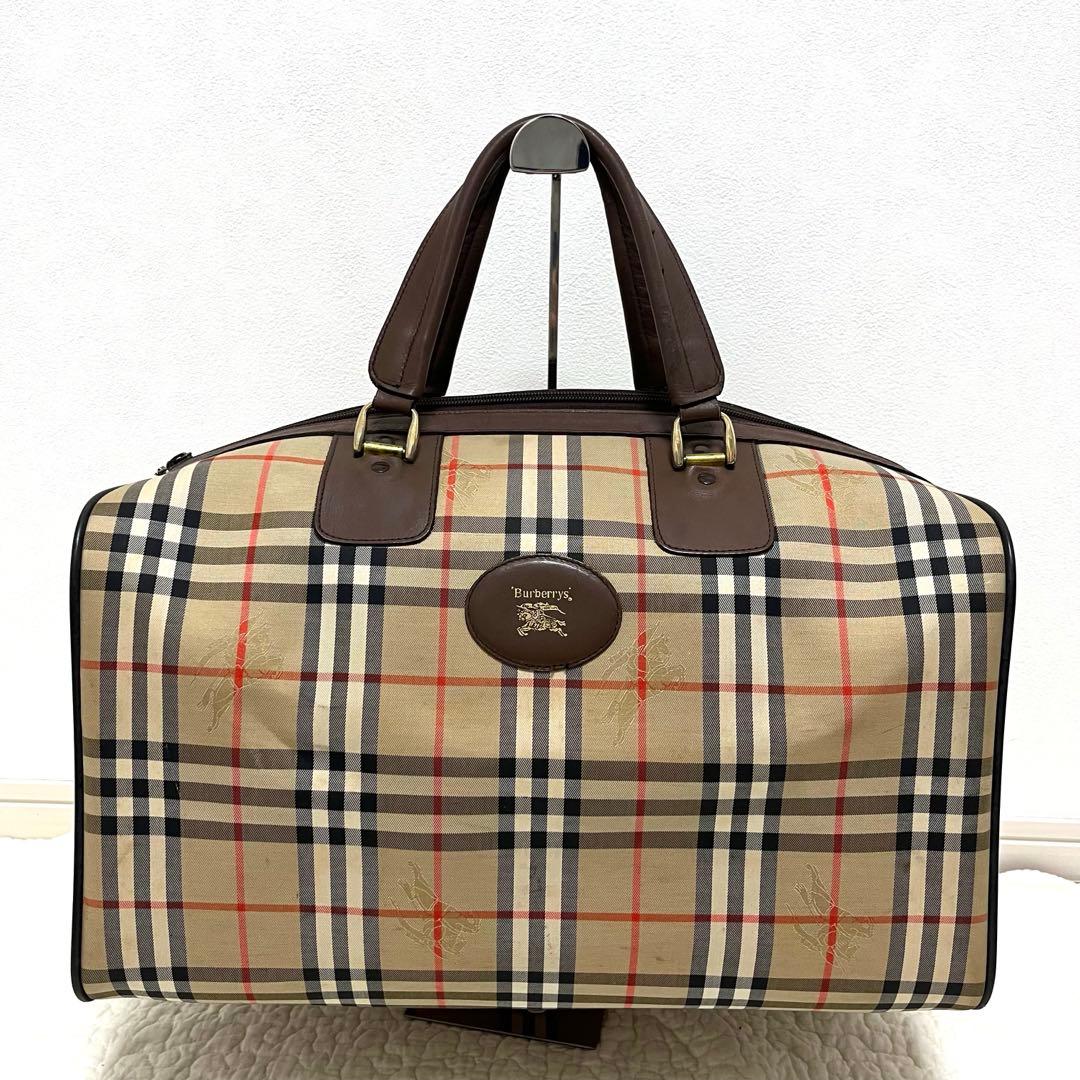 美品　バーバリー　ボストンバッグ　ノバチェックシャドーホース　大容量　鍵付き
