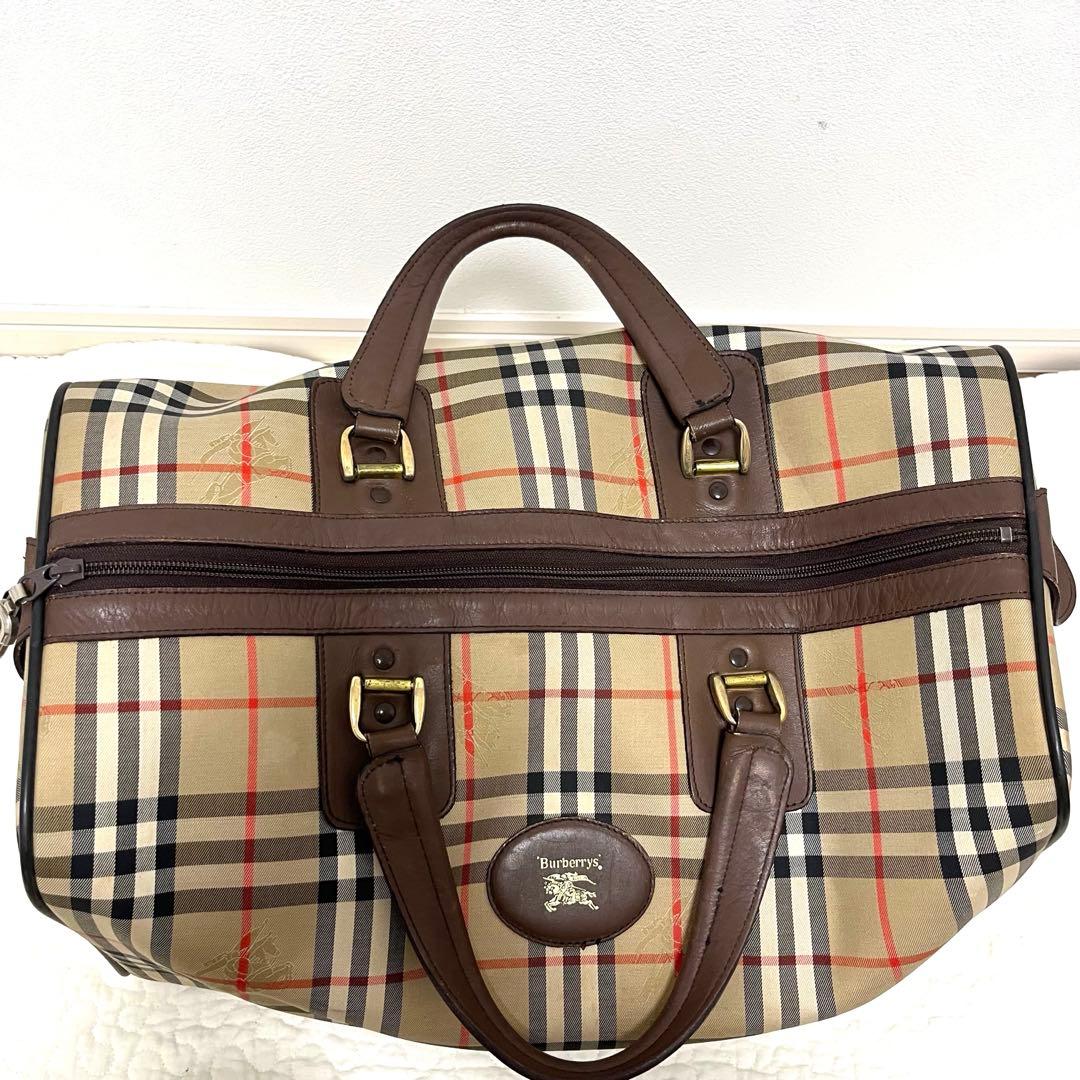 美品　バーバリー　ボストンバッグ　ノバチェックシャドーホース　大容量　鍵付き