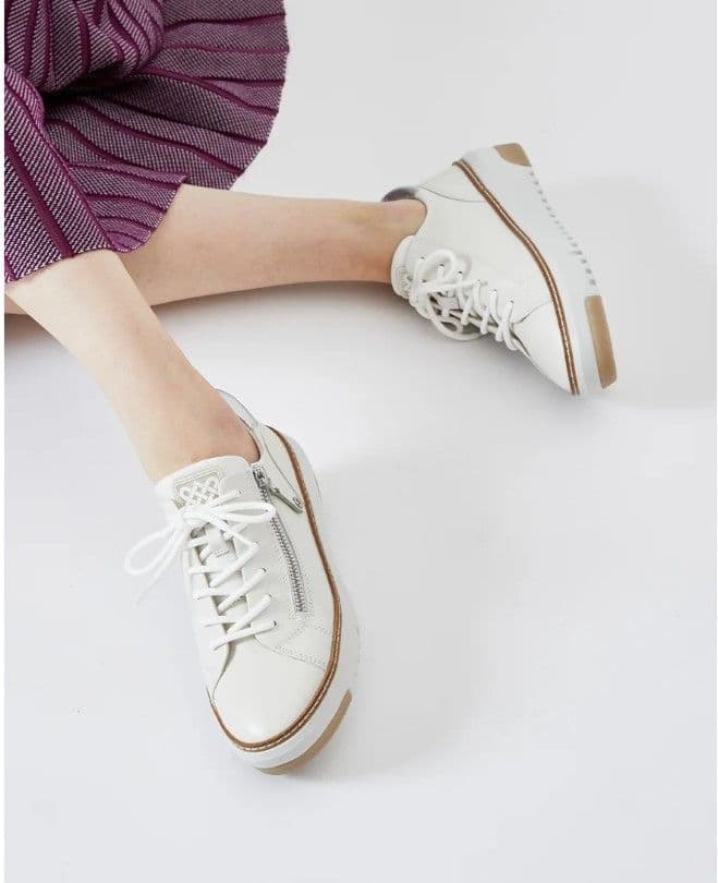 fitfit 新品24.5 ◆アウトステッチビューレザースニーカー(ホワイト)