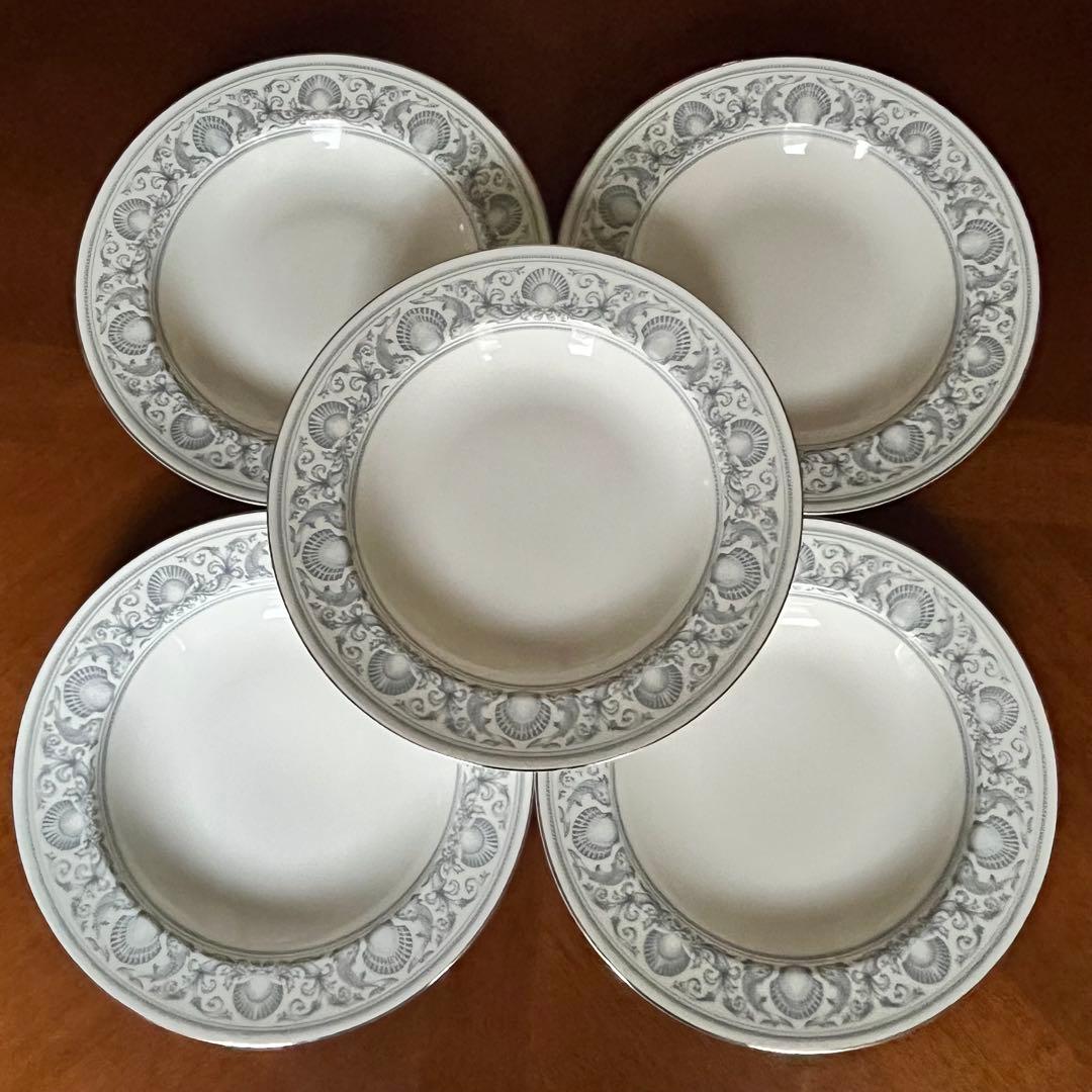 【黒壺美品】英国製　ウェッジウッド★ドルフィンホワイト★深皿　5枚