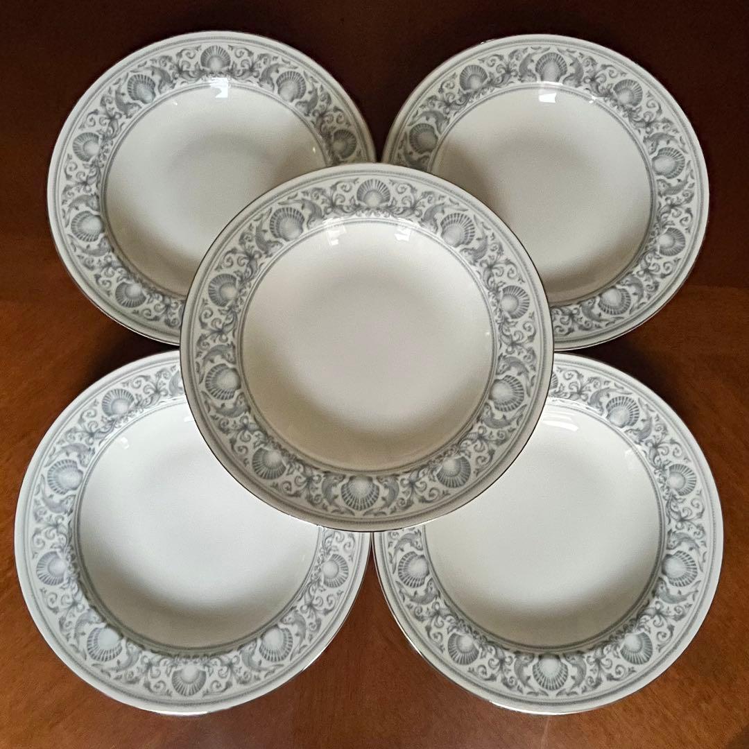 【黒壺美品】英国製　ウェッジウッド★ドルフィンホワイト★深皿　5枚