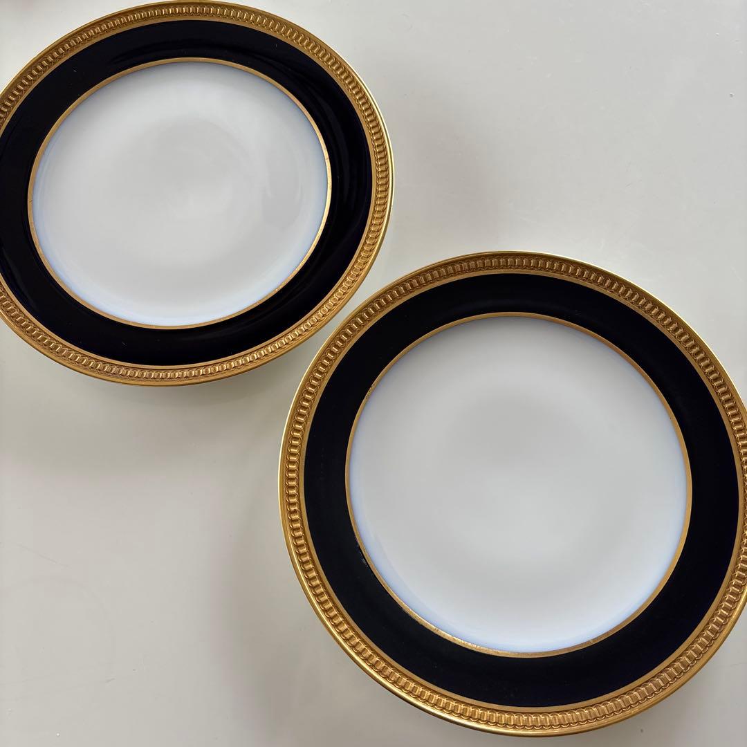 大倉陶園　ロイヤルブルークラウン（瑠璃エンボス）　20cmデザート皿　2枚セット