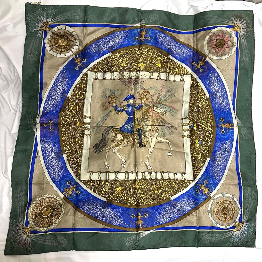 エルメス☆カレ90☆スカーフ☆シルク☆FEUX D'ARTIFICE（花火）