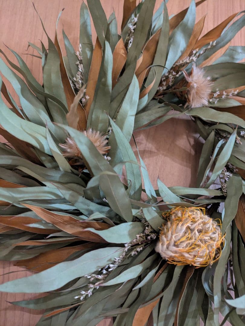 ドライフラワー★グレビレア＆ユーカリリース★ピンクッション　癒し　インテリア