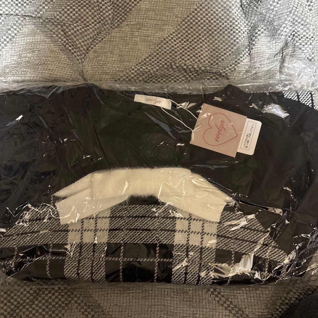 完売品 evelyn バストリボンチェックニットワンピース