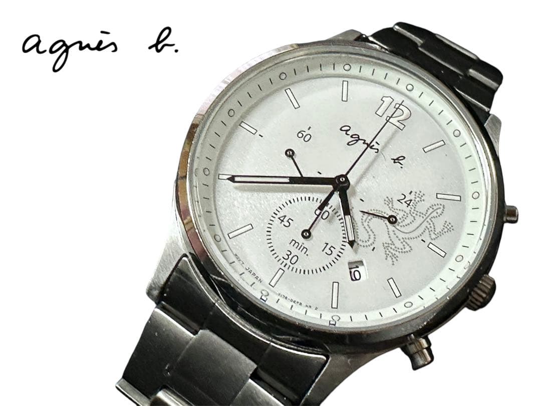 美品☆トカゲアニエスベーソーラークロノグラフ★agnes b.レザール