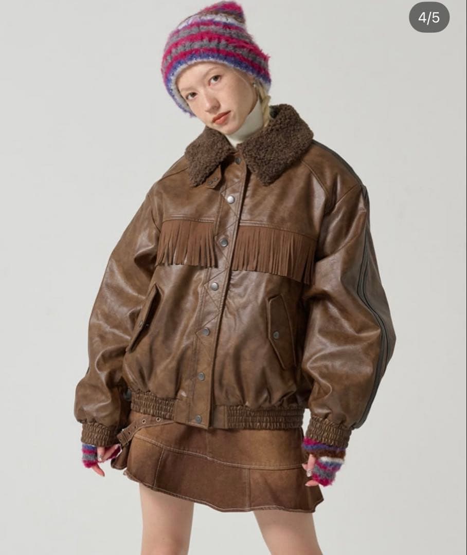 TINA:JOJUNフェイクレザー ジャケット ブラウン