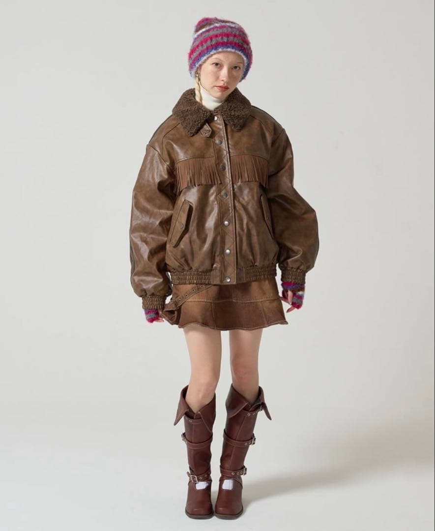 TINA:JOJUNフェイクレザー ジャケット ブラウン