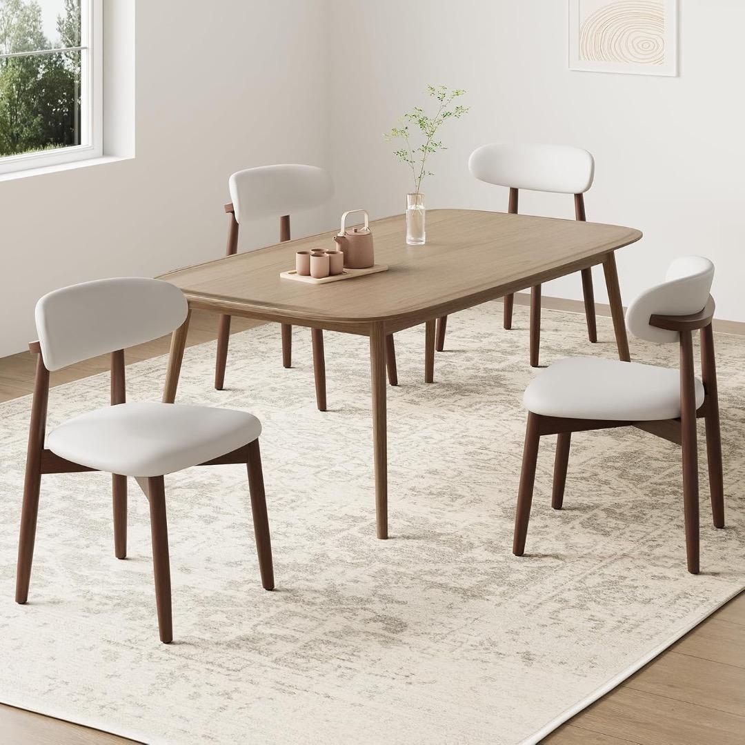 ダイニングチェア 2脚セット ナチュラル木目 高級PUレザー　リビングチェア