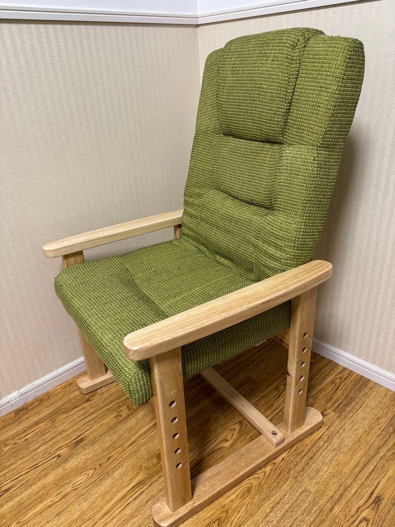 高座椅子　肘掛け付き　アイリスプラザ　リクライニング　折り畳み　グリーン