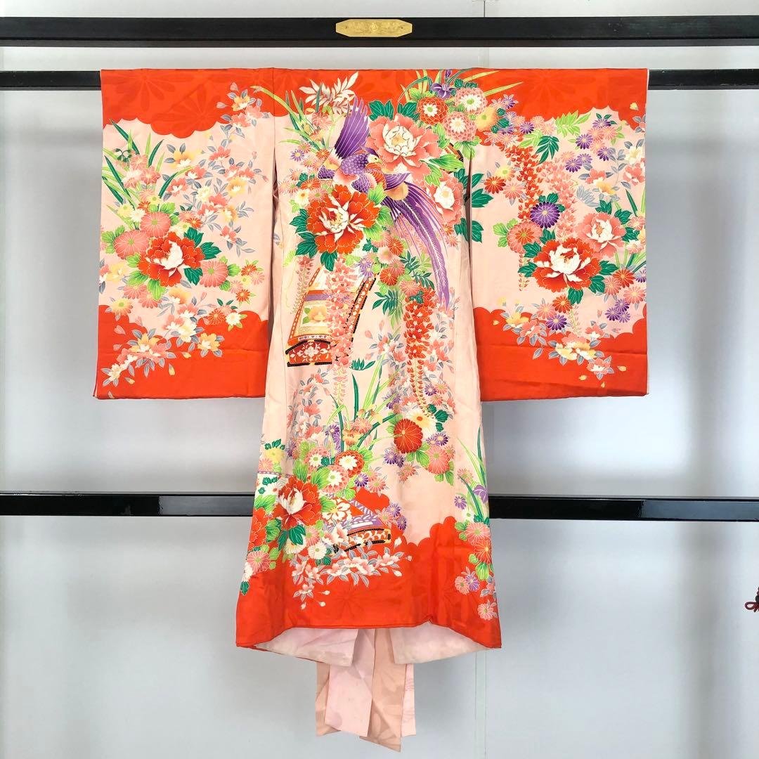 子供着物 お宮参り 七五三 祝着 襦袢付 鳥 花柄模様 金駒刺繍 CK-7388