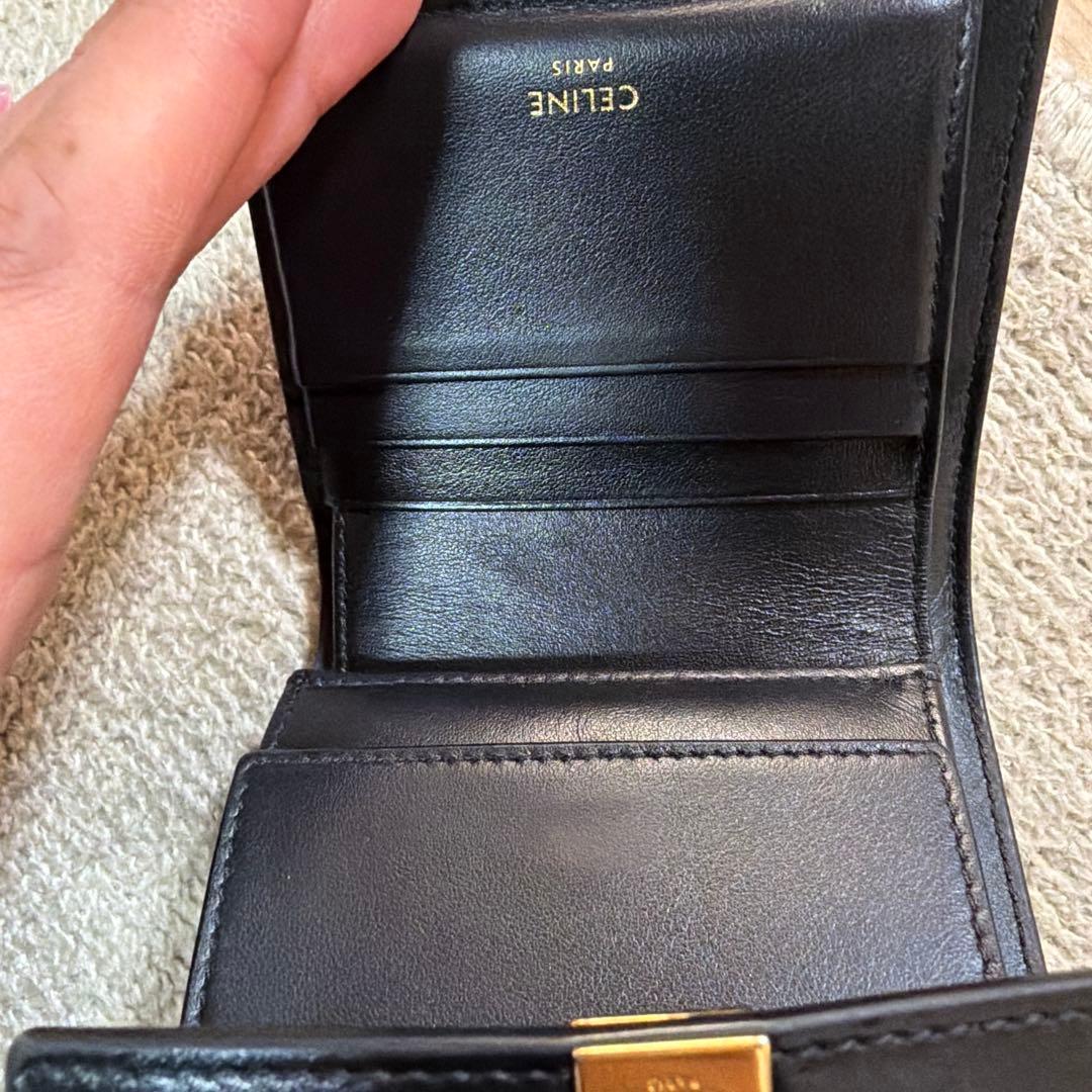 Celine 黒 レザー 三つ折り財布　使用済み