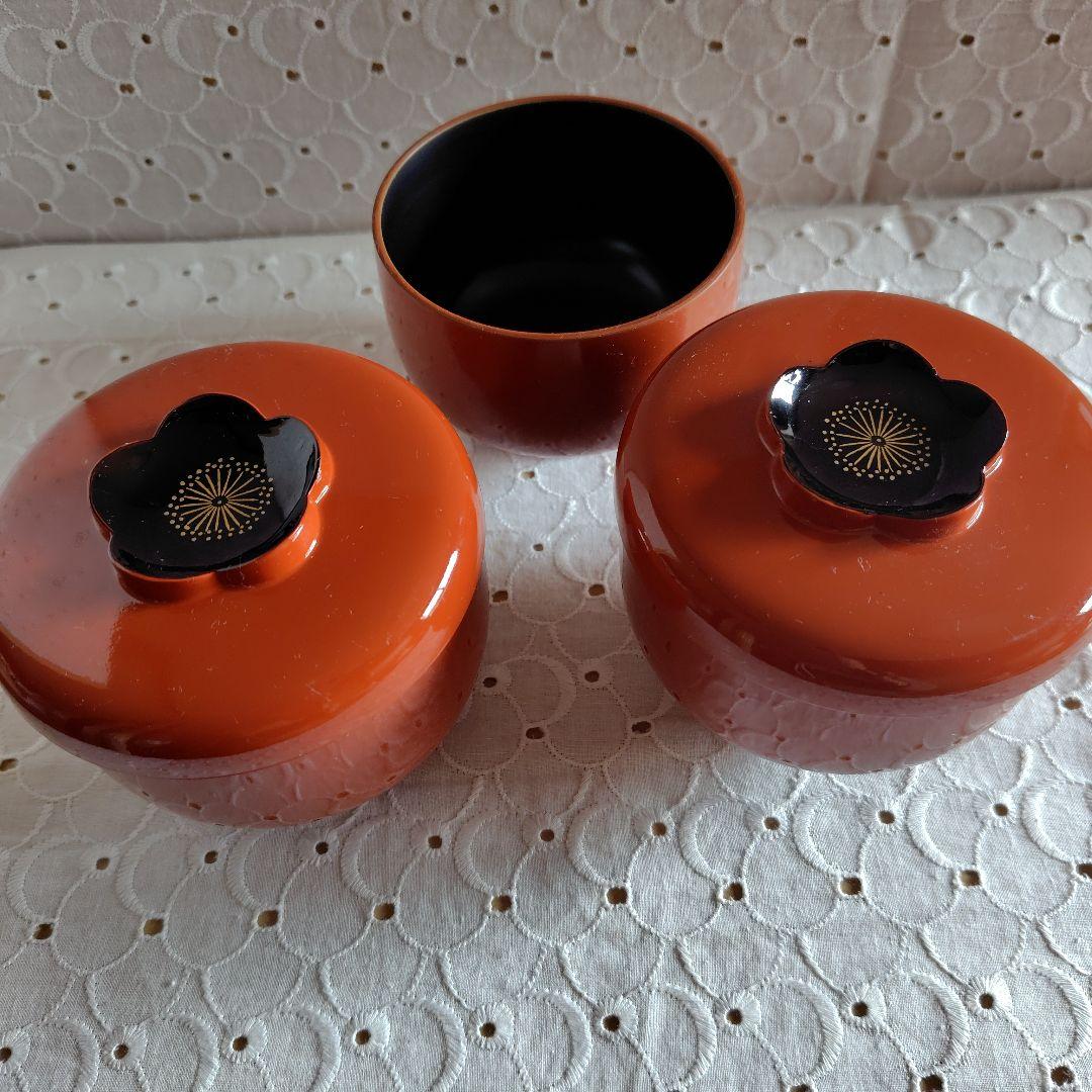オレンジ色 蓋つき煮物椀 3個セット