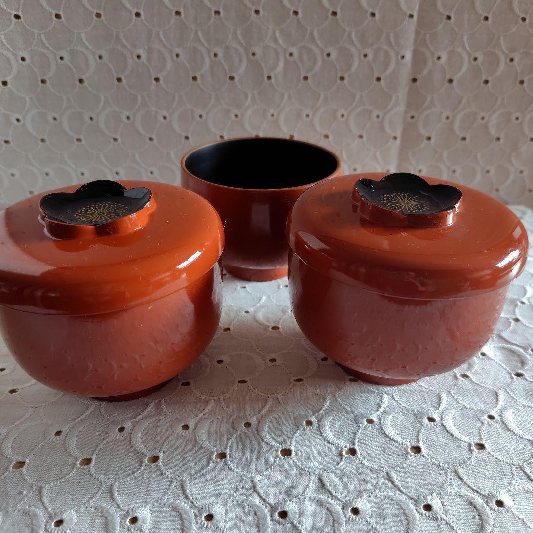オレンジ色 蓋つき煮物椀 3個セット