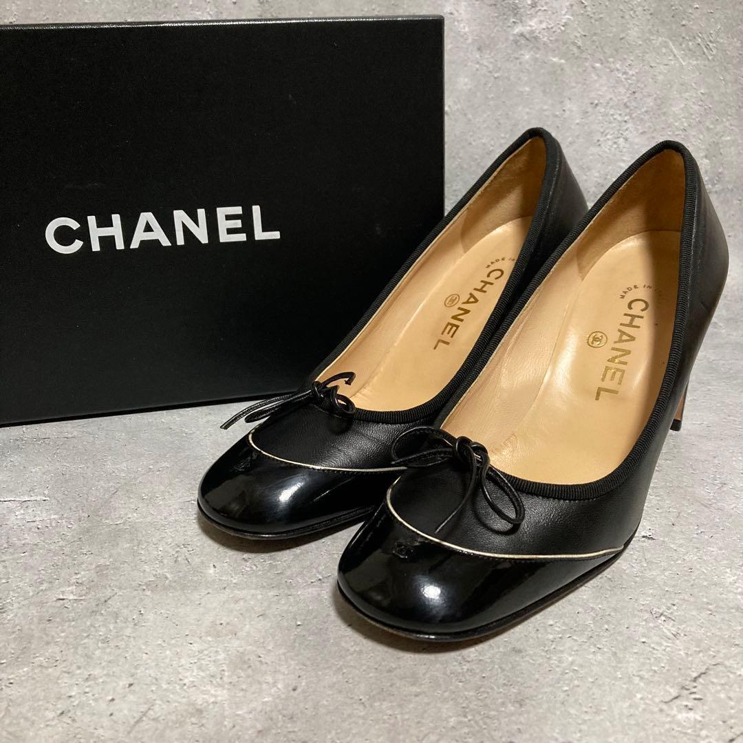 シャネル　CHANEL (38) ハイヒールパンプス　ココマーク　リボン　黒