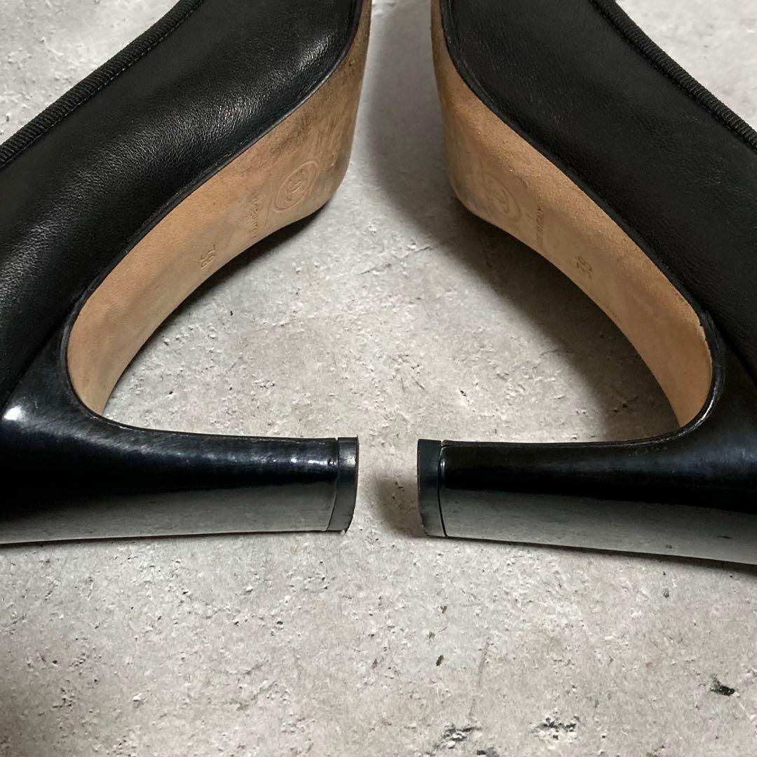 シャネル　CHANEL (38) ハイヒールパンプス　ココマーク　リボン　黒