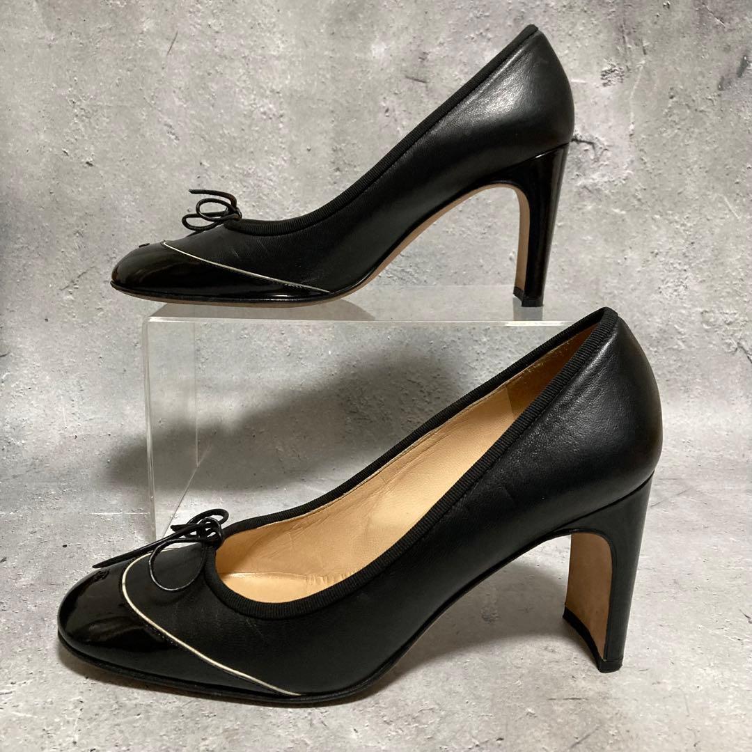 シャネル　CHANEL (38) ハイヒールパンプス　ココマーク　リボン　黒