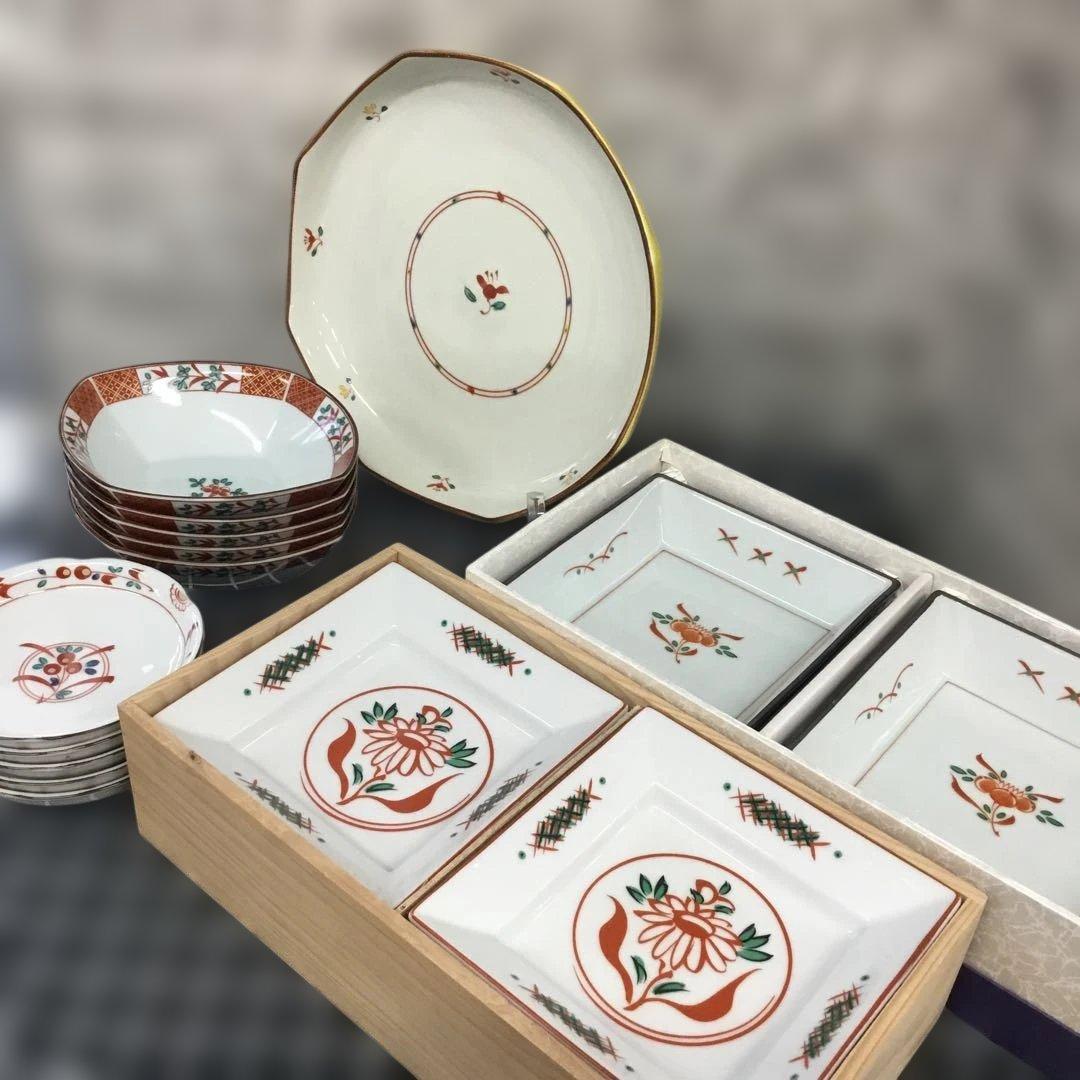 たち吉　呉須赤絵　煮物鉢　赤絵角　花数寄　赤絵皿　花あわせ　橘吉まとめ売り