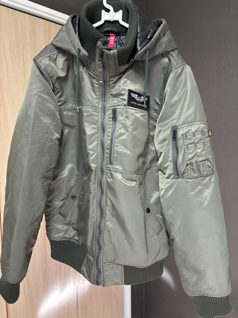 ALPHA INDUSTRIES フーデットリブジャケットカーキ　SIZE:XL