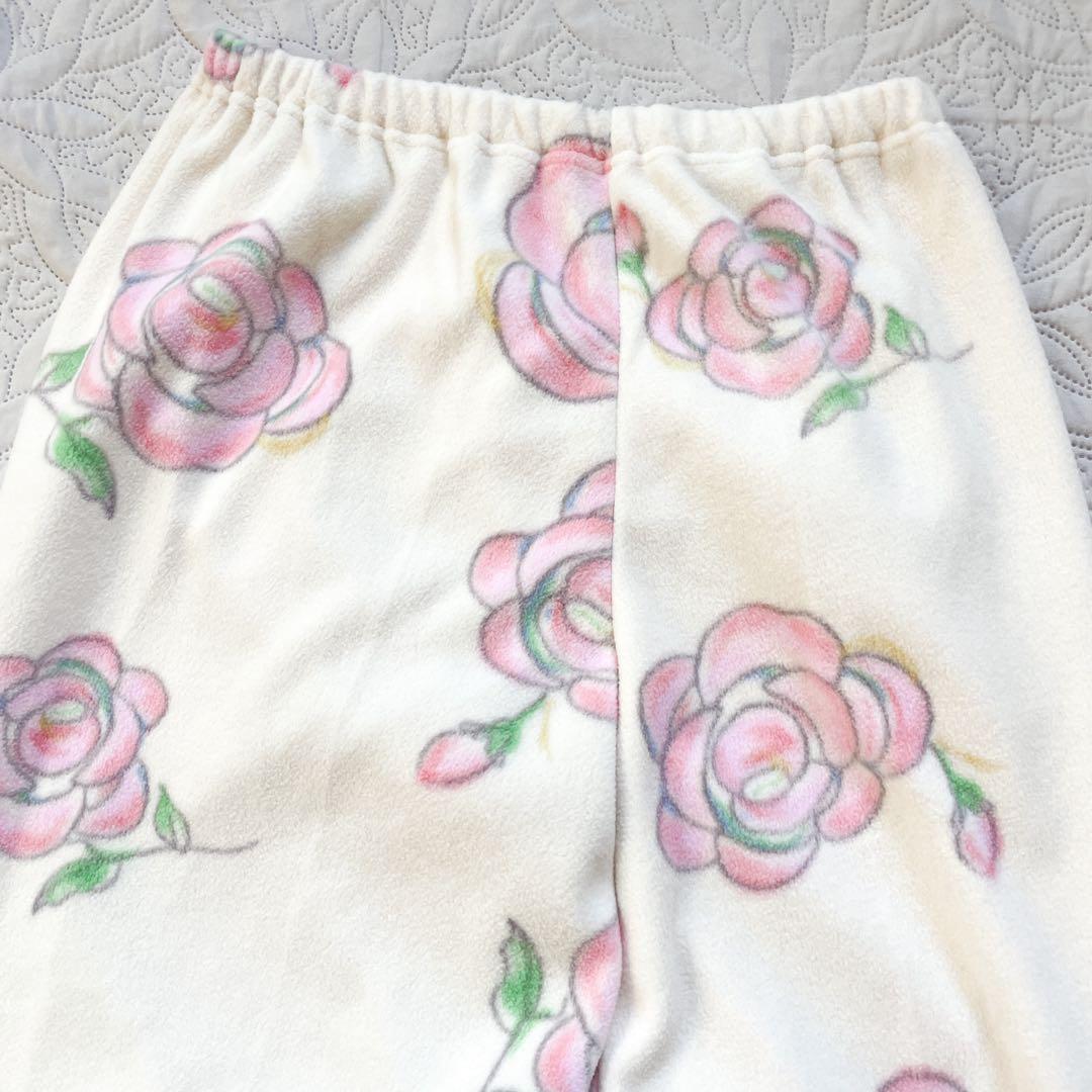 新品未使用　ツモリチサトスリープ　ワコール　ルームウェア　フリース　L 白　花柄