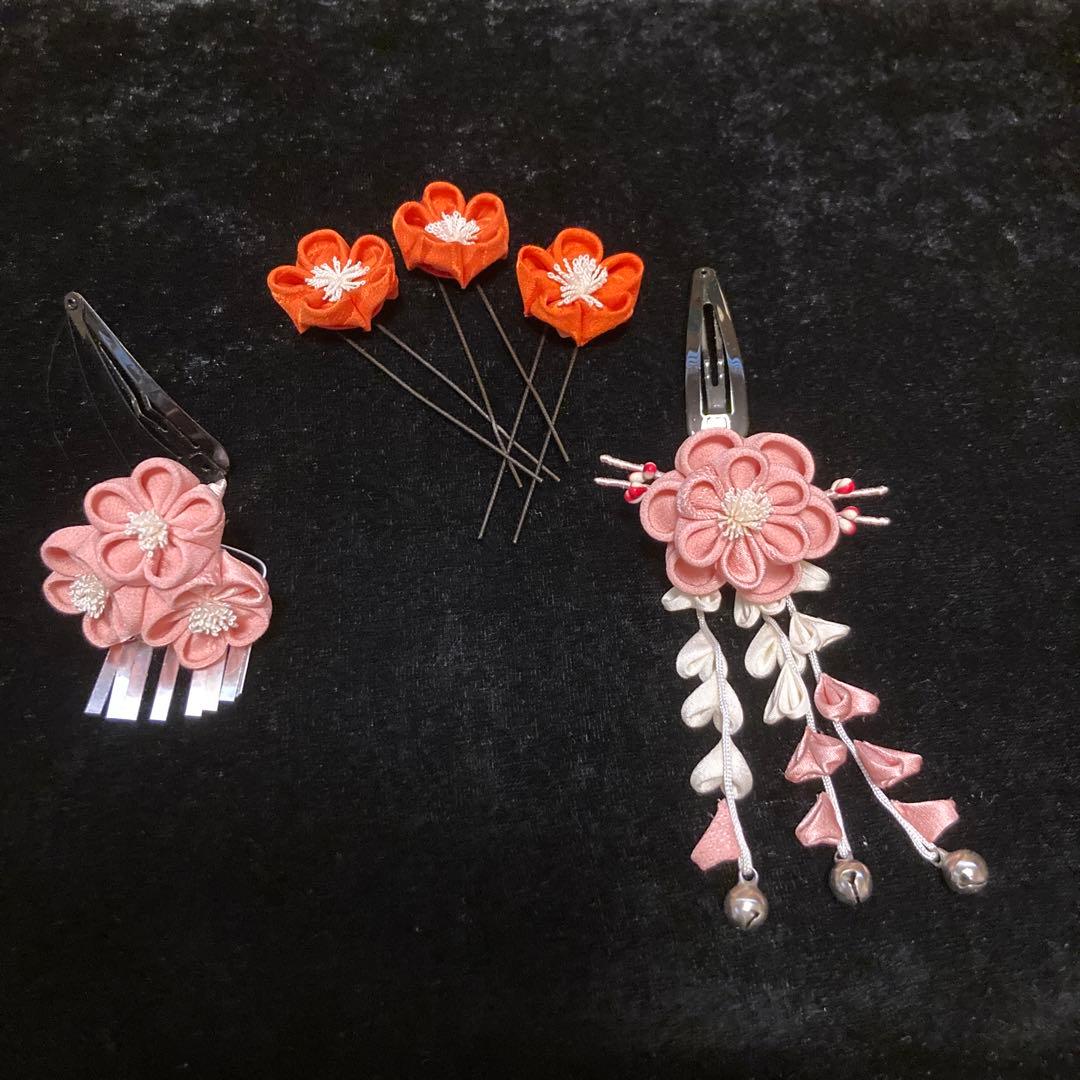 おはりばこ　七五三　八重梅パッチン両飾りセット　３歳　そめはなUピン　梅　簪