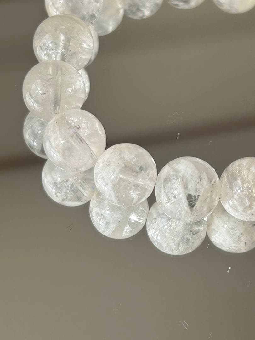 希少18cm★スノーガーデンクォーツ11mm珠ブレスレット 虹 雪景色