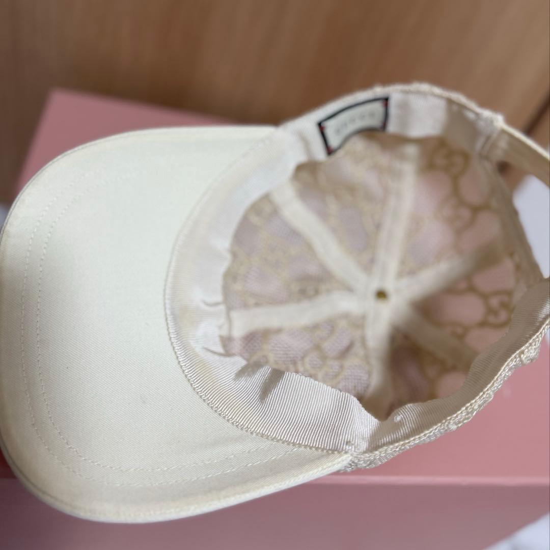 GUCCI レース キャップ S 上品 GG ロゴ ベージュ 帽子