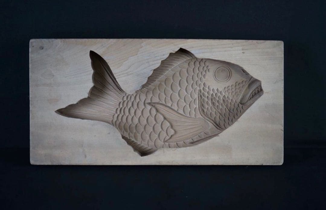 菓子型 特大型の鯛 タイ 42.4×21.1cm 和菓子 古道具アンティーク木彫