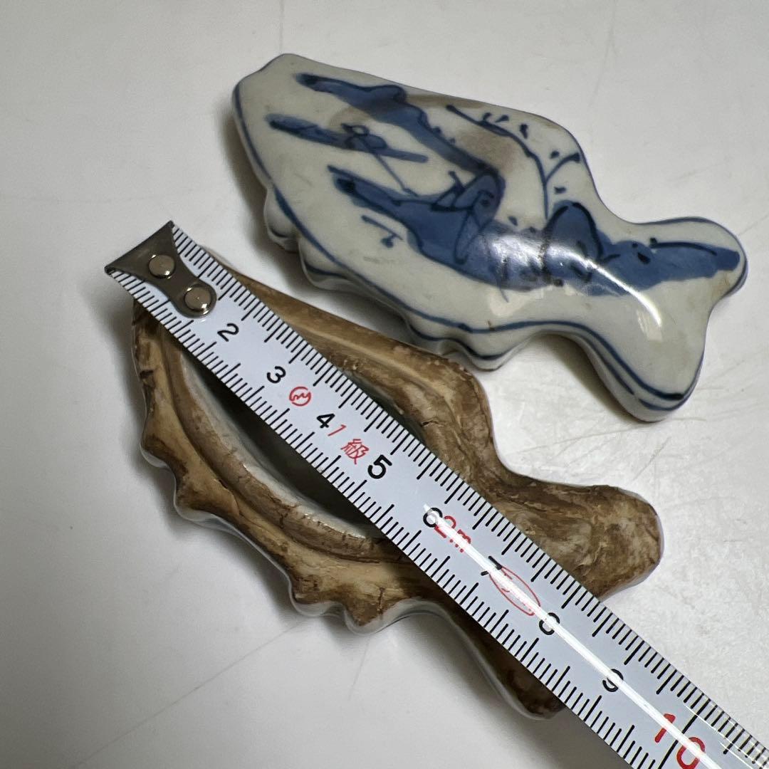 中国明時代　古染付魚文香合　木箱付　幅約9㎝　東Y8-0203①タルサ