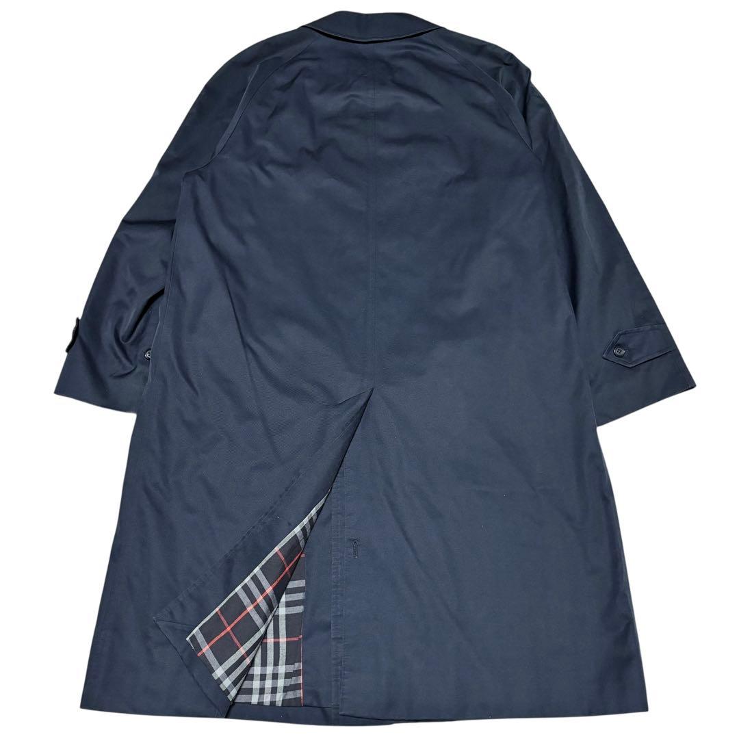 Burberry 英国製 ステンカラーコート ネイビー ノバチェック XL相当