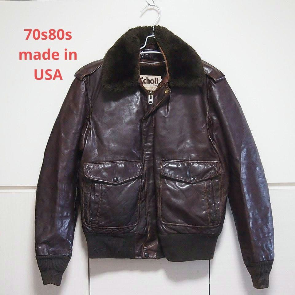 【70s80s美品】ショット　G-1　レザー フライトジャケット　ダークブラウン