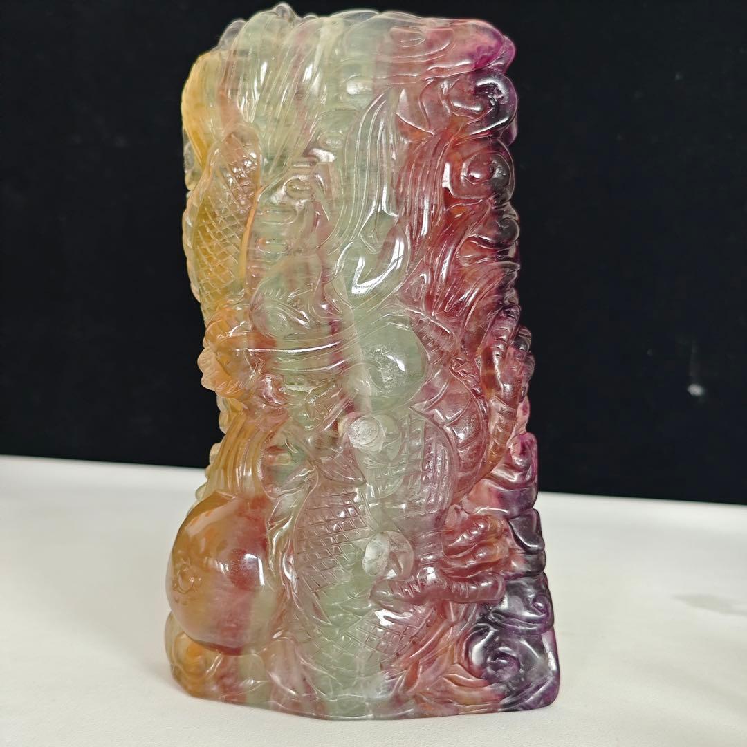 天然石フローライトの龍　ドラゴン　置物　彫物NO.060804