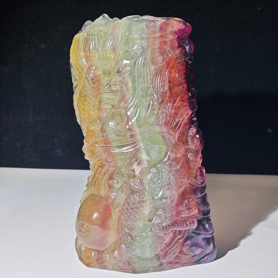 天然石フローライトの龍　ドラゴン　置物　彫物NO.060804