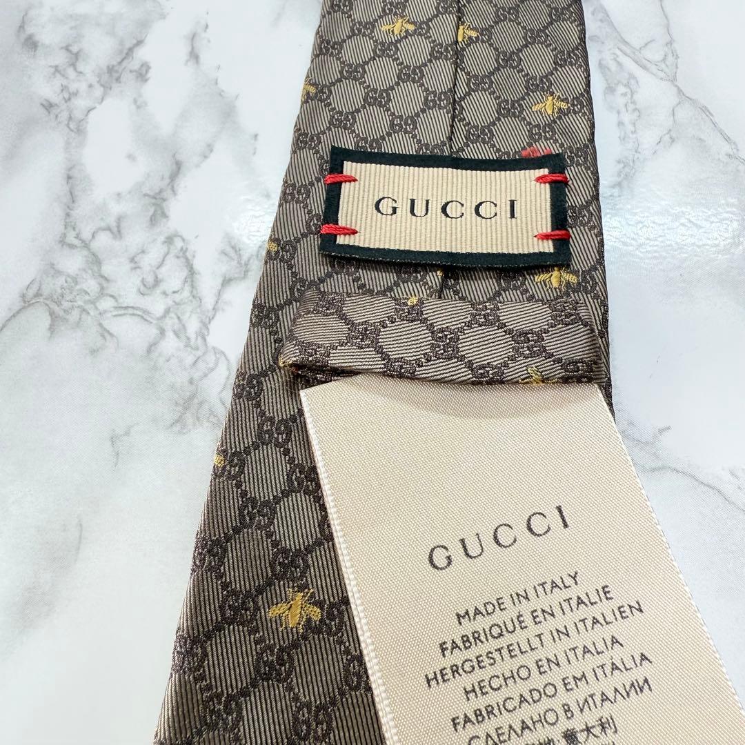 ✨美品✨ 近年モデル GUCCI ネクタイ シルク100% GG柄 蜂 金色