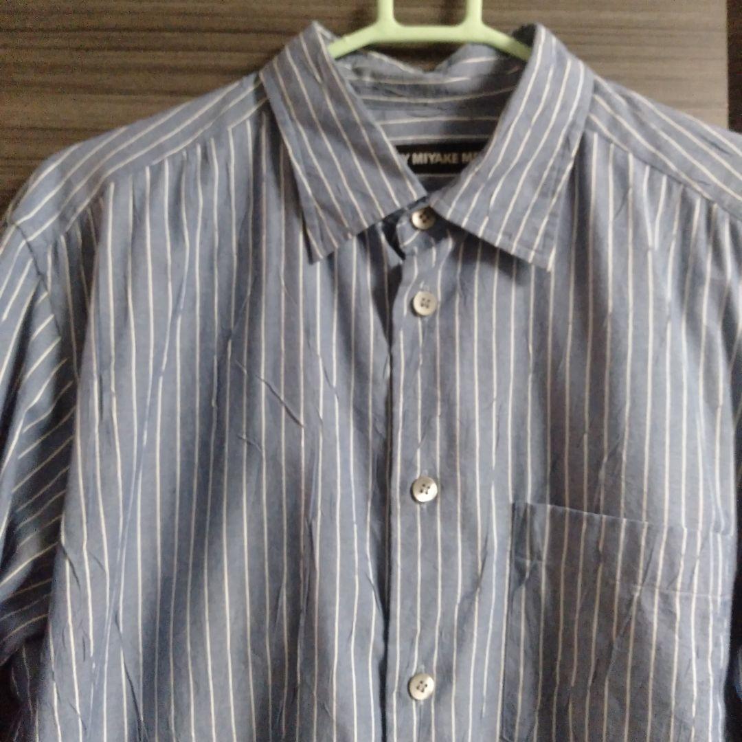 ISSEY MIYAKE MEN イッセイ長袖シャツ皺加工青白ストライプサイズ2