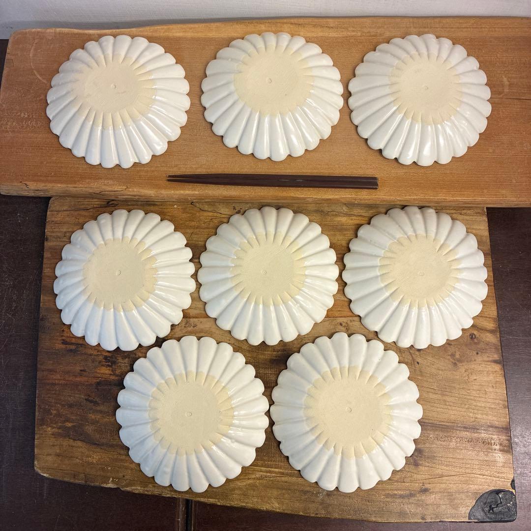 ちゃーさん新品　陶器　陶芸作家　輪花皿8枚　555