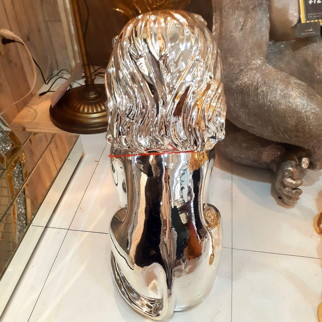 輸入雑貨　アニマルオブジェ　シルバー　『百獣の王様ライオン』　置物　縁起物