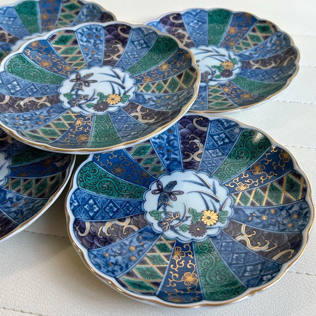 第一陶器　翔山窯　金襴手　金彩古伊万里　菊割皿　5枚セット　銘々皿　輪花皿　色絵