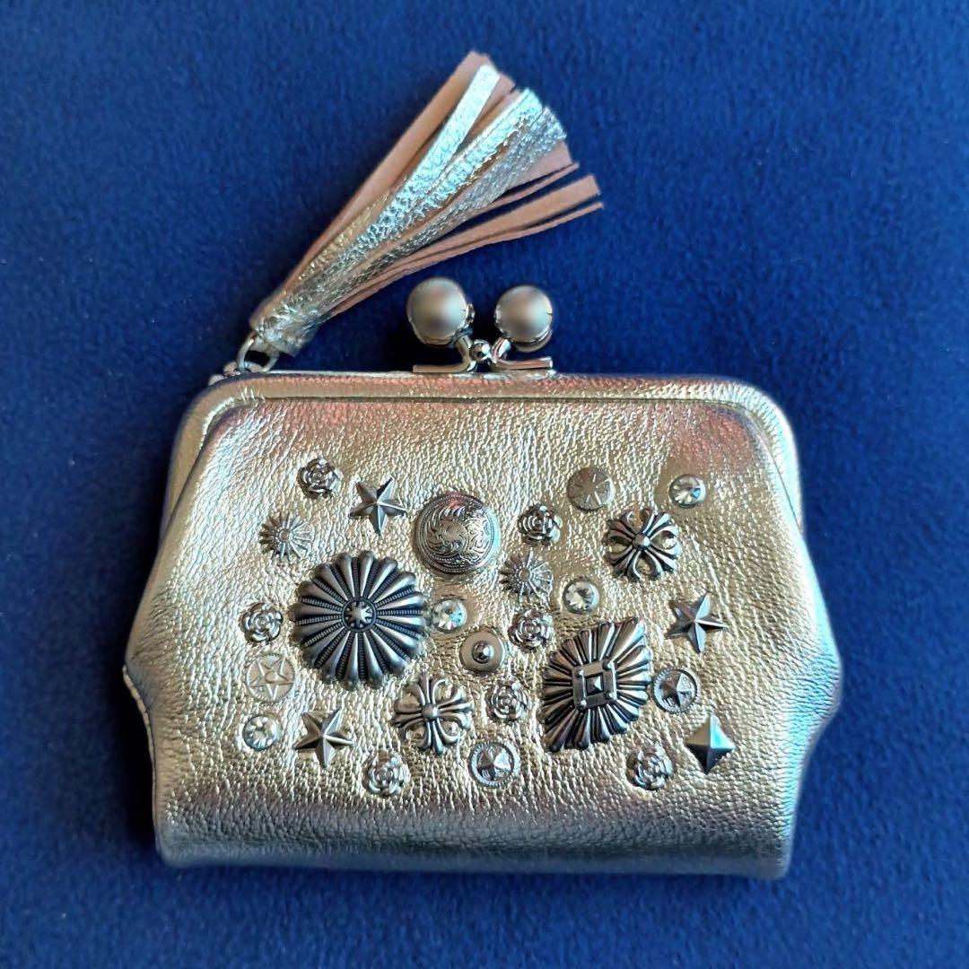 perche（ペルケ）マルチスタッズがま口二つ折りウォレット　ゴールド