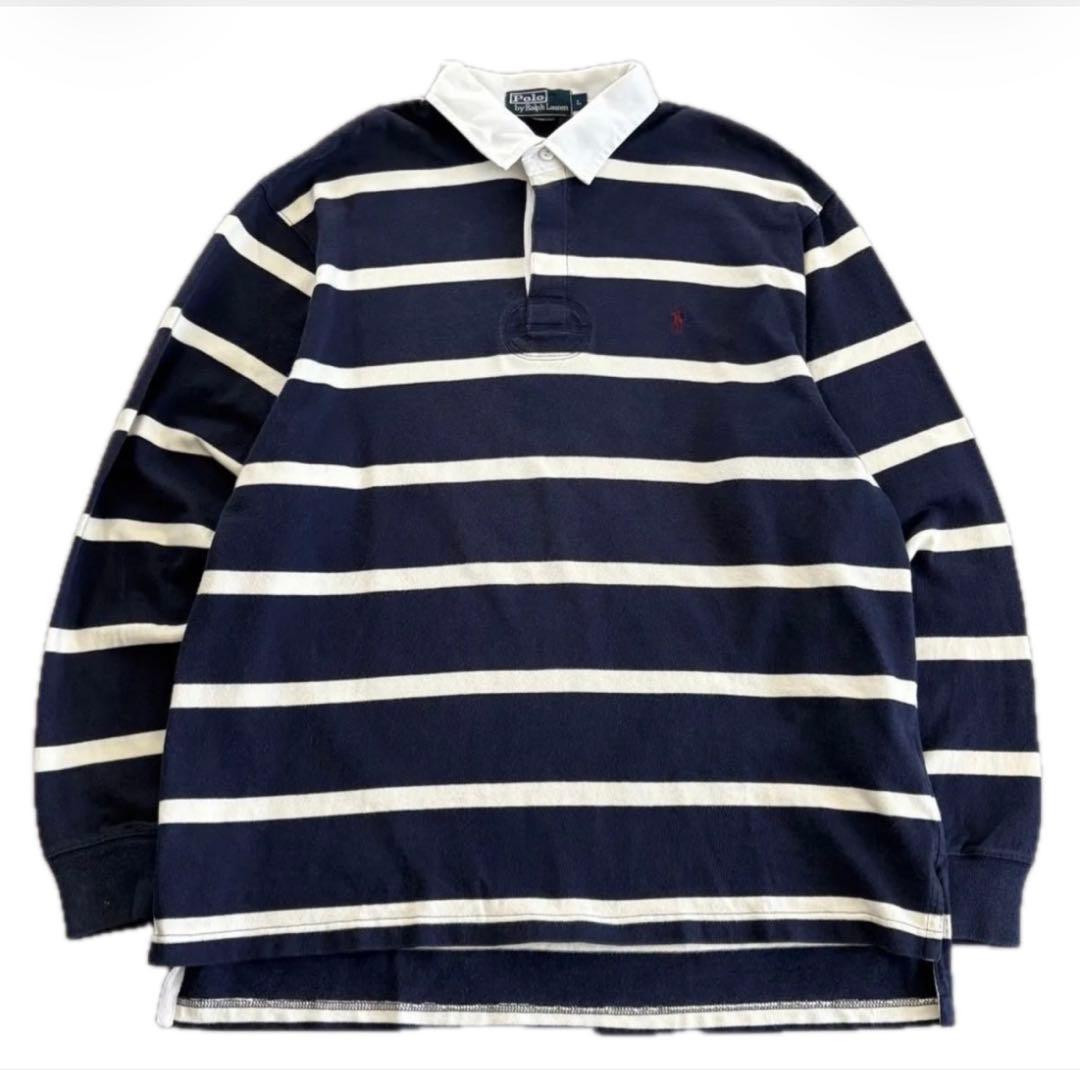 ラルフローレン ネイビー　白　ラガーシャツ　常田
