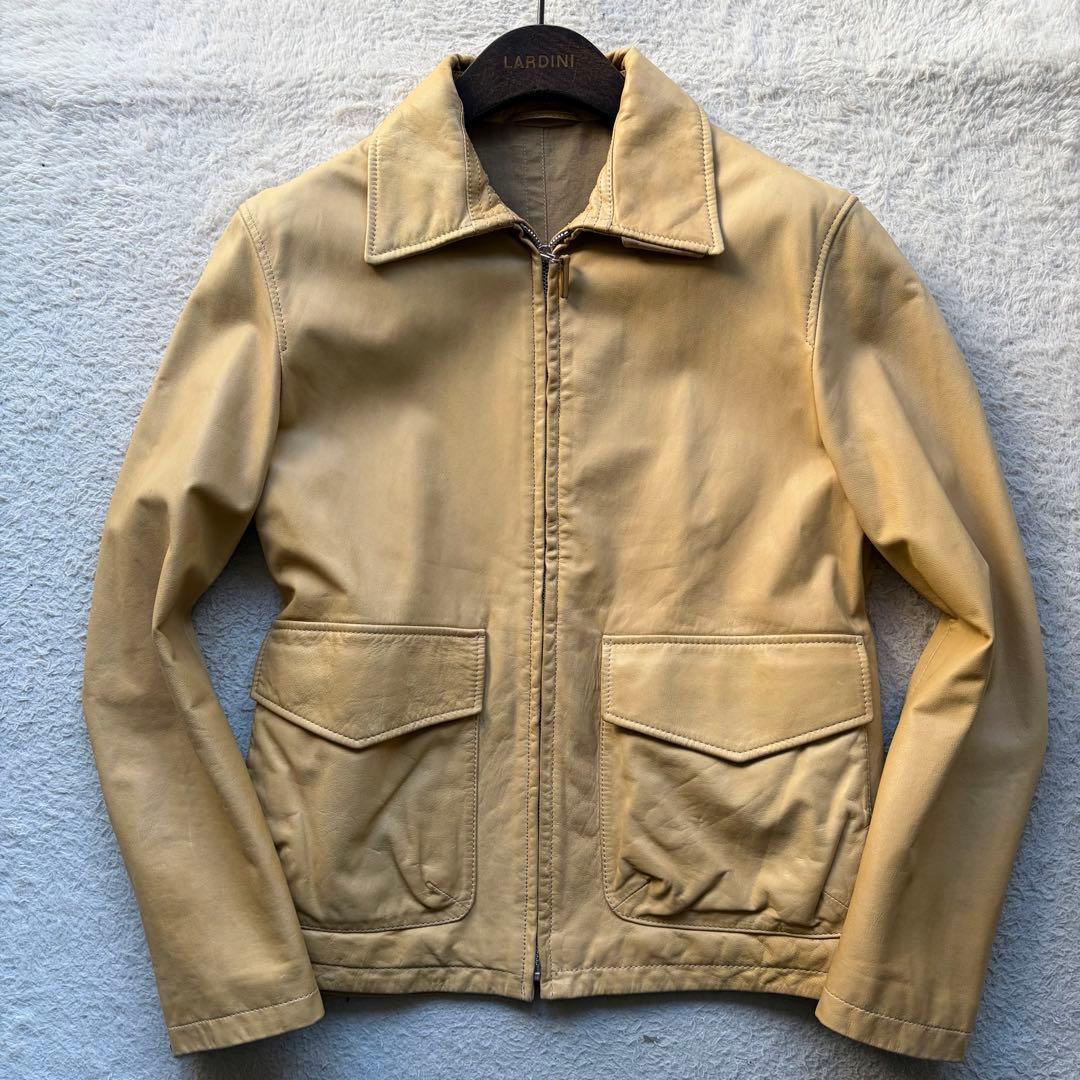 美品✨ダンヒル レザージャケット A-2 カーフスキン ロゴ型押し ベージュ S