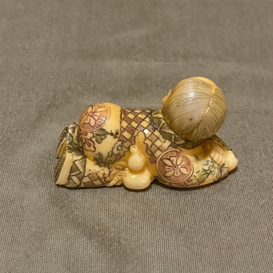 古美術 在銘 山口 カバ牙 根付 河馬 骨董 Netsuke 人物 彫刻⑤