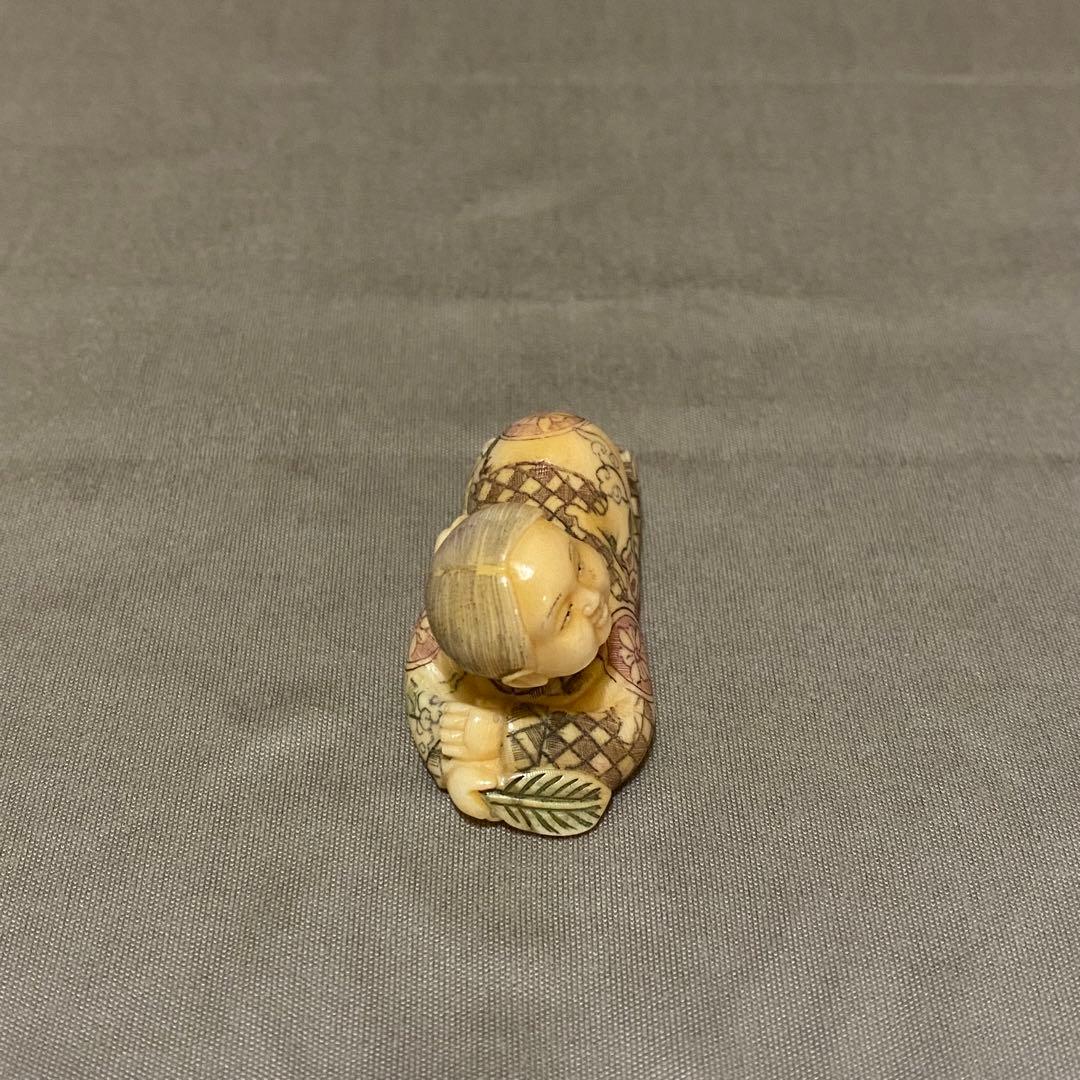 古美術 在銘 山口 カバ牙 根付 河馬 骨董 Netsuke 人物 彫刻⑤