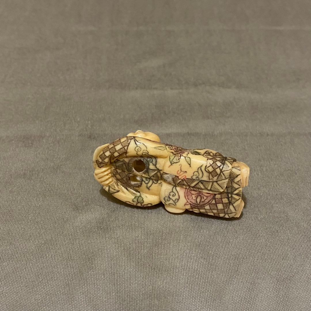 古美術 在銘 山口 カバ牙 根付 河馬 骨董 Netsuke 人物 彫刻⑤