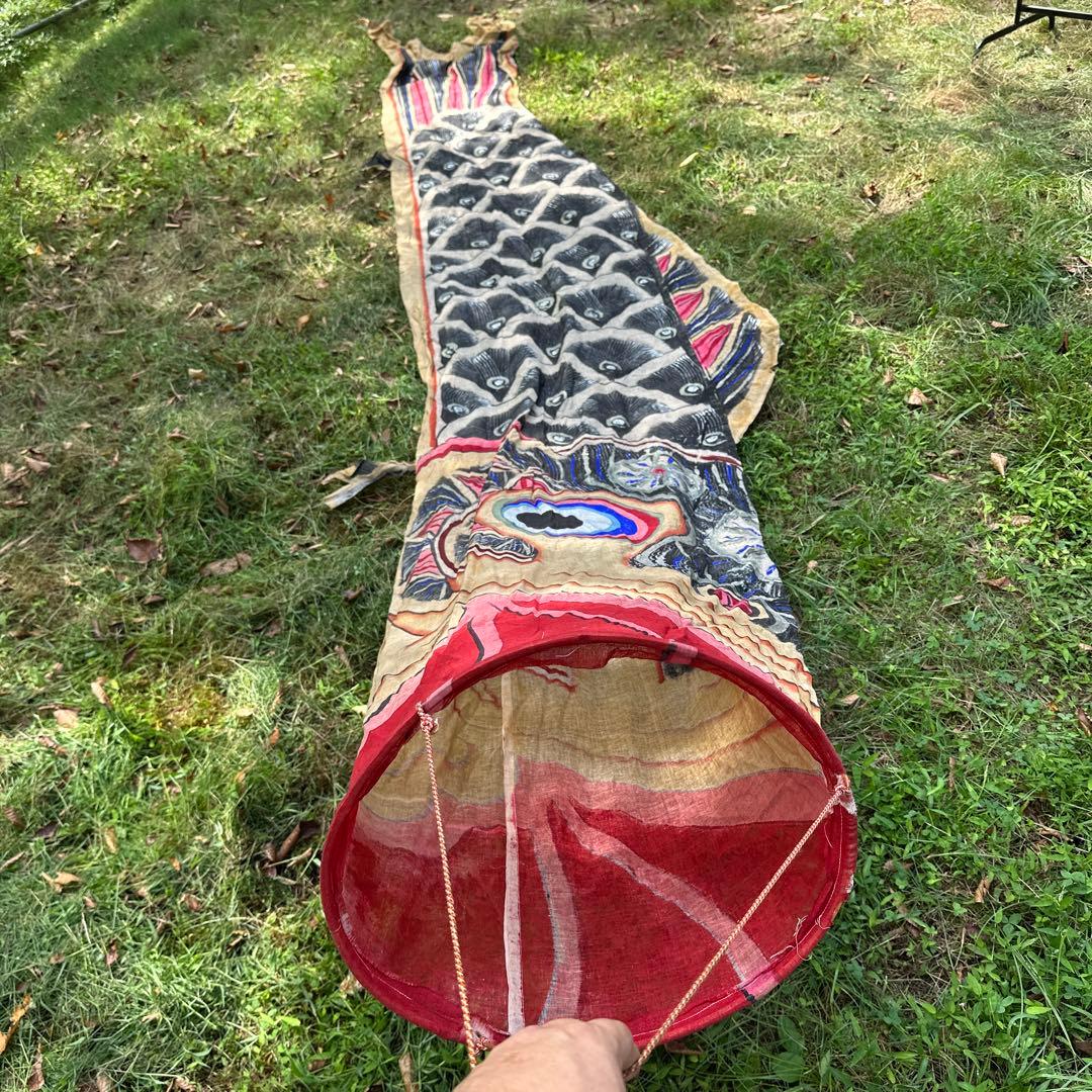 【希少・古布】蔵出しアンティーク鯉のぼり 麻布製 手描き彩色 5.2m 昭和初期