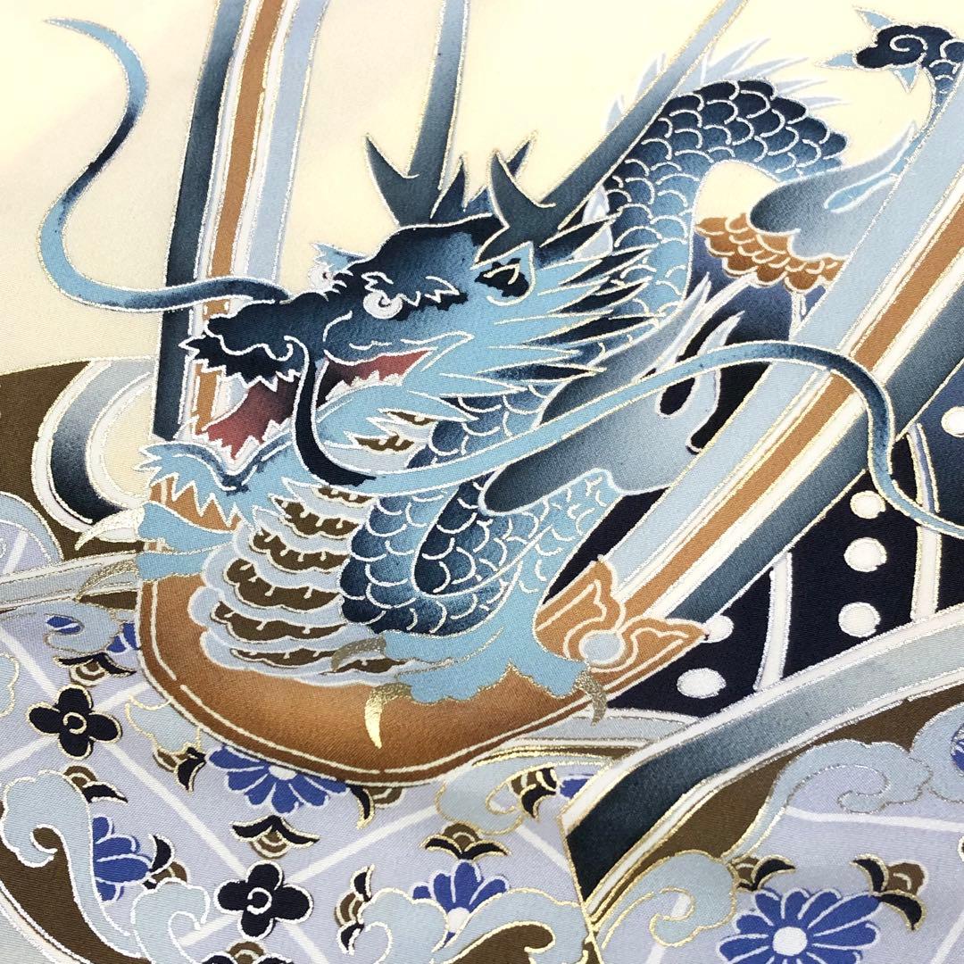 子供着物 お宮参り 七五三 祝着 襦袢付 兜に龍 金銀彩 CK-7363